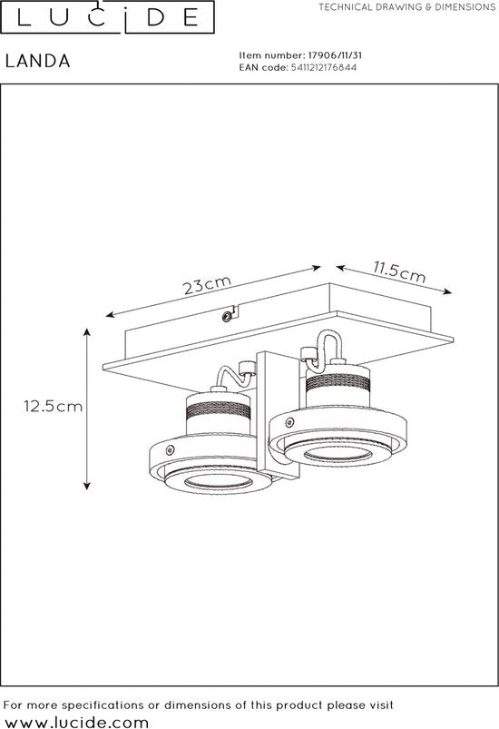 Lucide LANDA Plafondspot - LED Dim to warm - GU10 - 2x5W 3000K/2200K - Wit