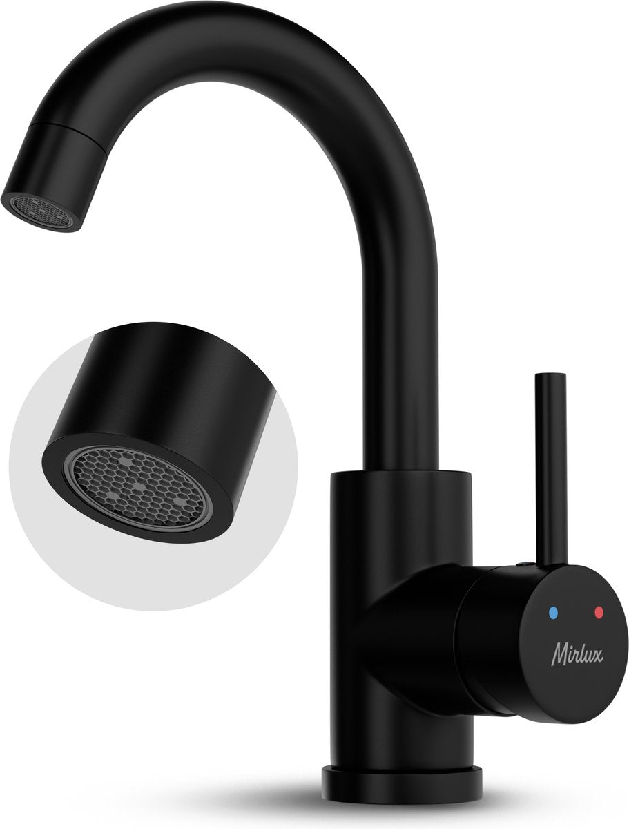 Mirlux Wastafelkraan Zwart 24,5 × 17 × 5 cm – Mengkraan Badkamer voor Koud en Warm Water