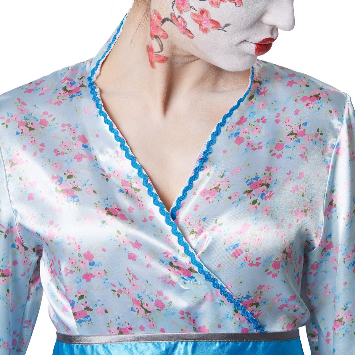 Dressforfun - Betoverende Geisha Aiko - Glanzend satijnen Geisha-kostuum met blouse, broek & buikriem voor Carnaval, Themafeesten & Japanse Stijl - Maat XXL
