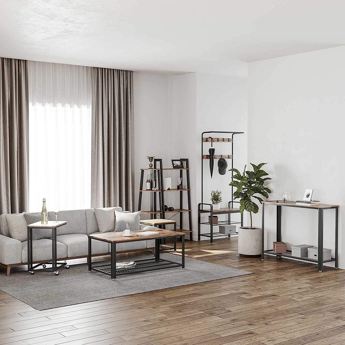 O'DADDY® Bijzettafel - Handige Bijzettafel met Afneembare Wielen - Rustiek Bruin - 50 x 35 x 55 cm