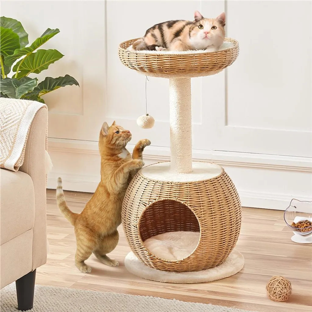 Yaheetech Krabpaal met Kattenmand en Kattenhuis - Beige - 40 x 40 x 75 cm