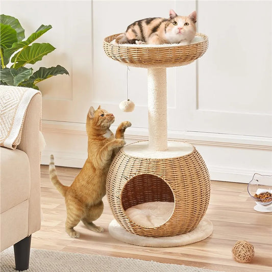 Yaheetech Krabpaal met Kattenmand en Kattenhuis - Beige - 40 x 40 x 75 cm