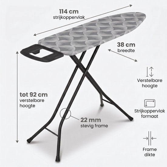 STAUS&BACH Strijkplank M - voor Strijkijzer - 114 x 38 cm - Stoomstrijkijzer - Donkergrijs - Ironiq Pro