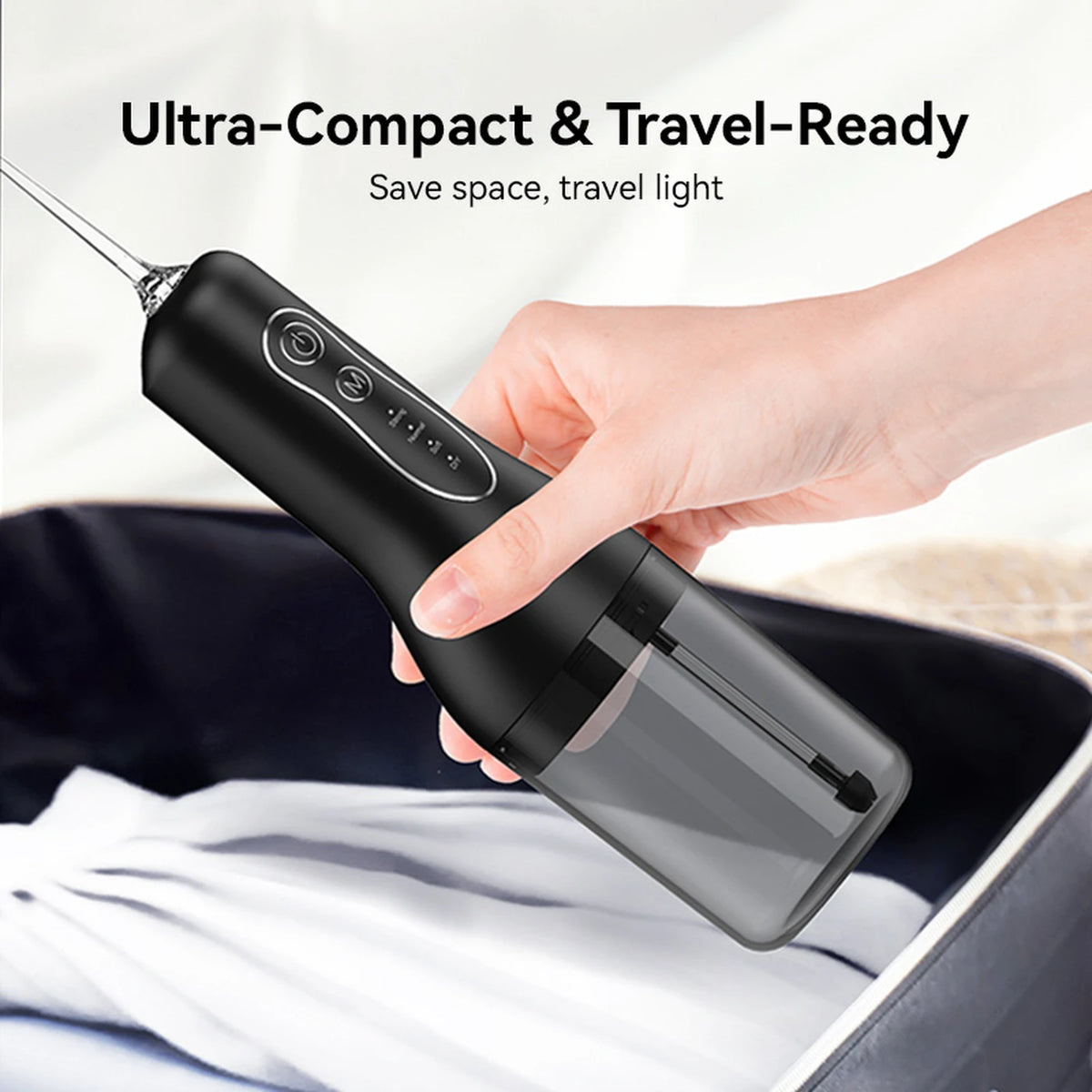Sunluxy Draadloze Waterflosser L5 - Zwart - 140 PSI - 4 Standen - 260 ml Reservoir - 5 Opzetstukken - IPX6 - 7,4 x 7 x 24 cm