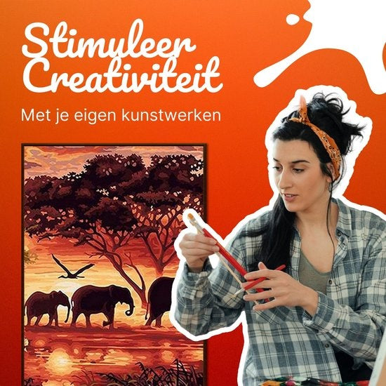 Schilderen op Nummer Olifanten Familie – 40x50 cm Canvas – DIY Schilderpakket voor Volwassenen