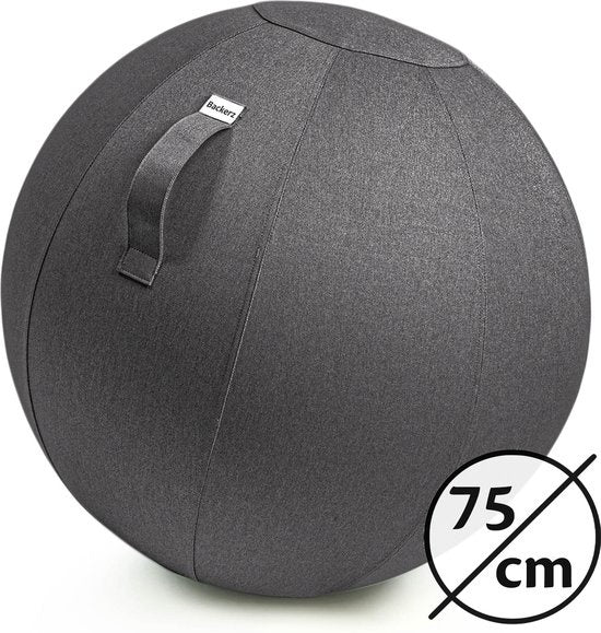 Bckz Zitbal Kantoor en Thuis 75 CM - Luxe Yoga Bal - Zitballen met Hoes - Ergonomische Bureaustoel Bal - Linnen Antraciet