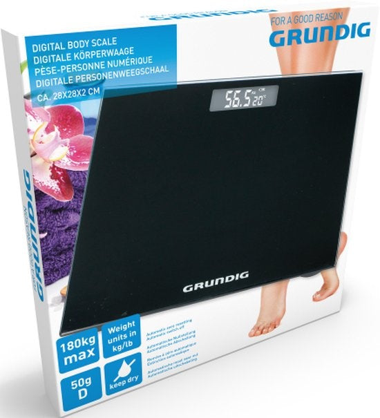 Grundig Weegschaal - Digitale Personenweegschaal - 50 Gram Nauwkeurig - 2 tot 180 Kilo - Zwart