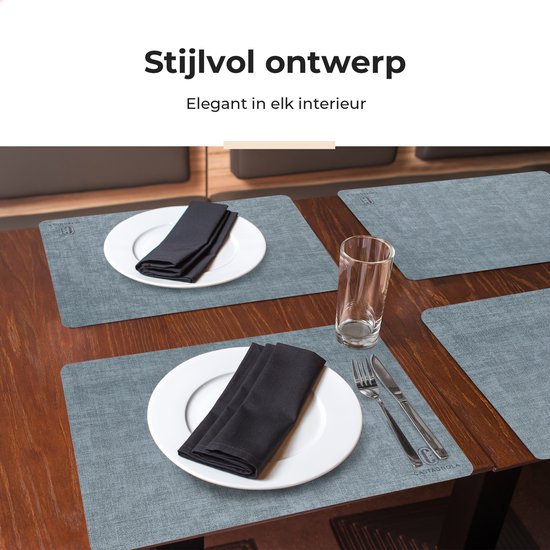 Castagnola Lederlook Placemats - Antislip Placemat van Kunstleer - Waterafstotende Onderlegger - Onderzetter - Placemats kunststof - 6 Stuks - 45 x 30 cm - Gemêleerd Blauw
