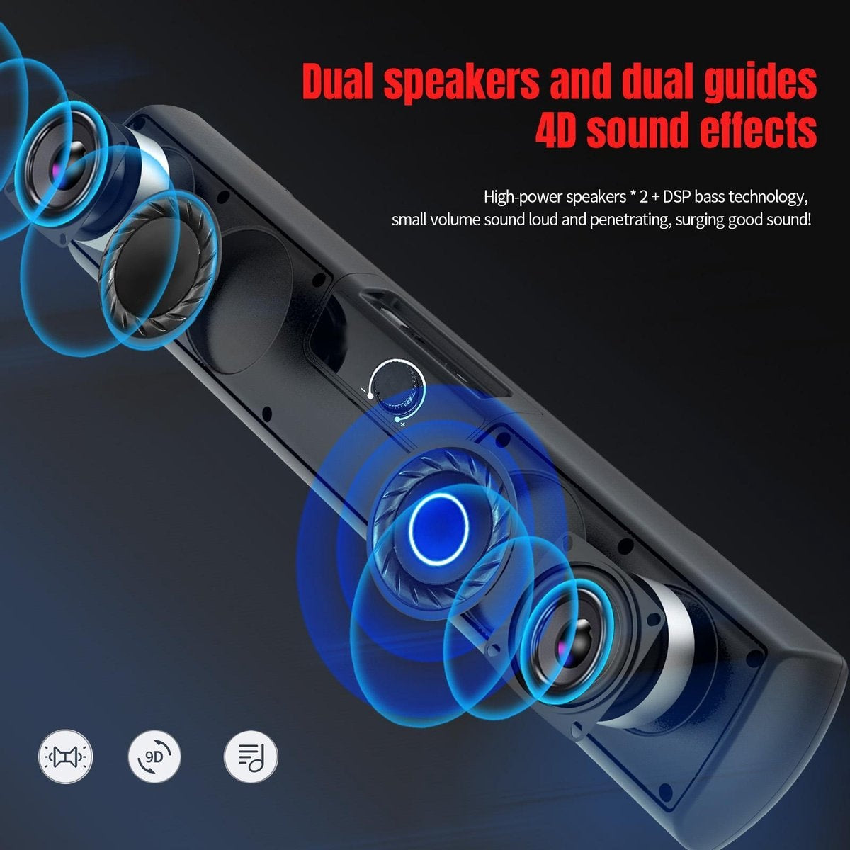 HXSJ Q3 Soundbar PC Speaker - USB - voor desktop computers / notebooks / smart-tvs / projector apparatuur - Zwart