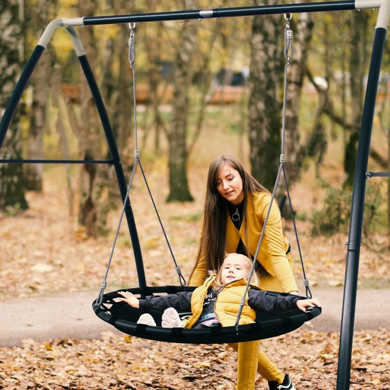 AXI Metalen Nestschommel in Antraciet/Créme - Vrijstaande Schommelset met frame en Nest Schommel Ø120cm - Schommelset voor kinderen