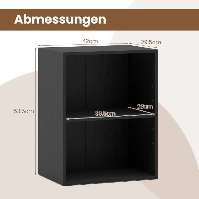 Coast Boekenkast met 2 Open Vakken – Verstelbare Plank – 42 x 29,5 x 53,5 cm – Zwart