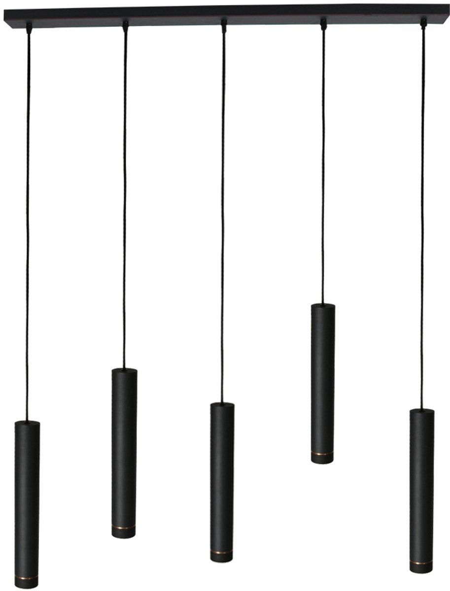 Mexlite Hanglamp DownLume – 5-Lichts – Zwart Metaal – Grote Eettafellamp – GU10 – Modern Design