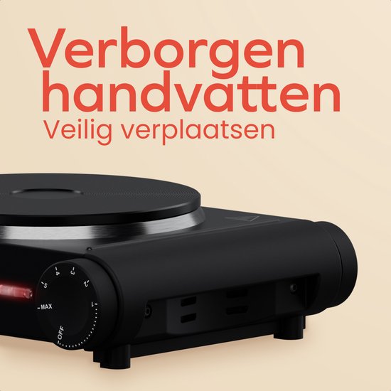 KitchenBrothers Elektrische Kookplaat - 1 Pits - Vrijstaand - 7 temperatuurstanden - 1500W - Zwart