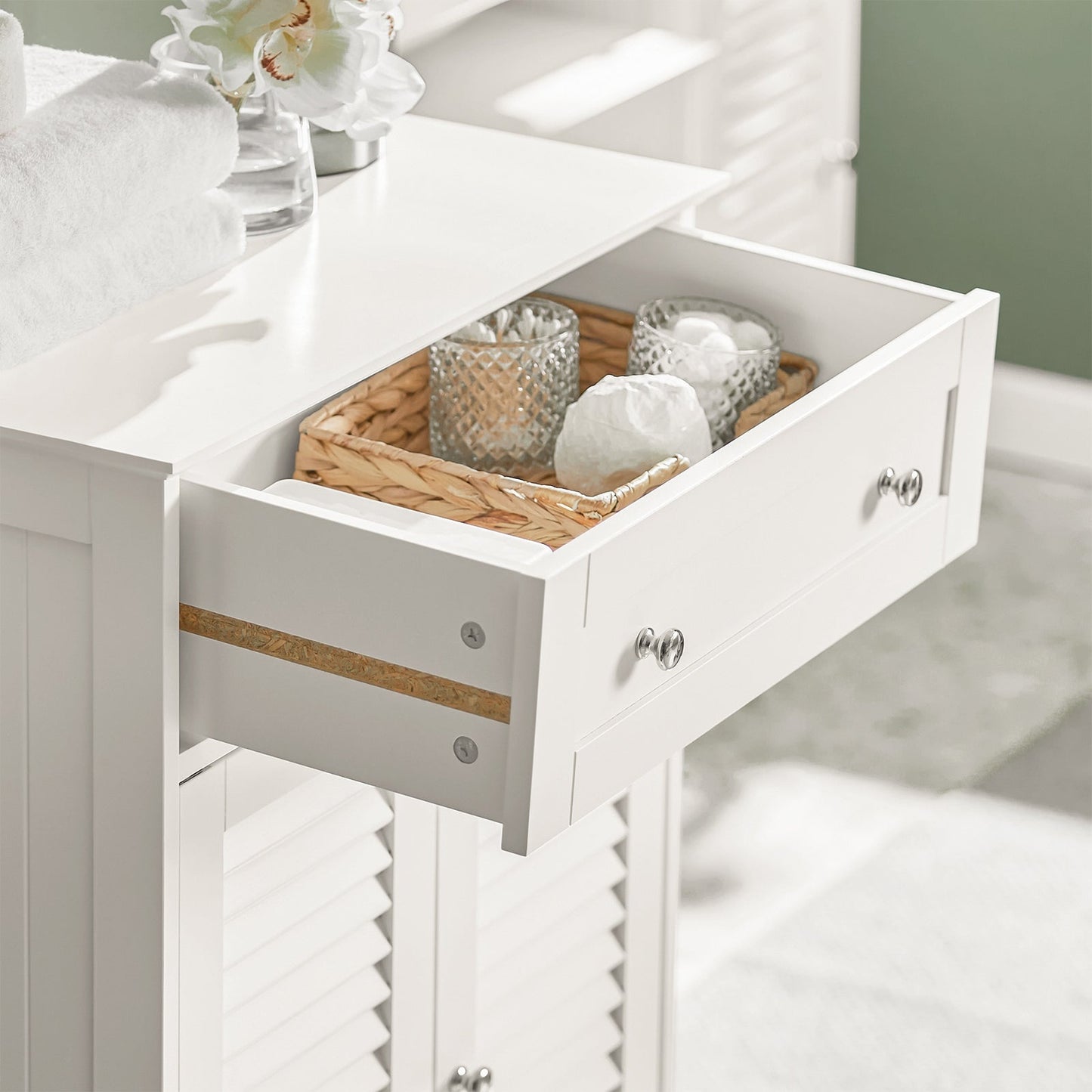 SoBuy Badkamerkast - Lade en 2 Deuren - MDF - Wit - 60x87x35 cm