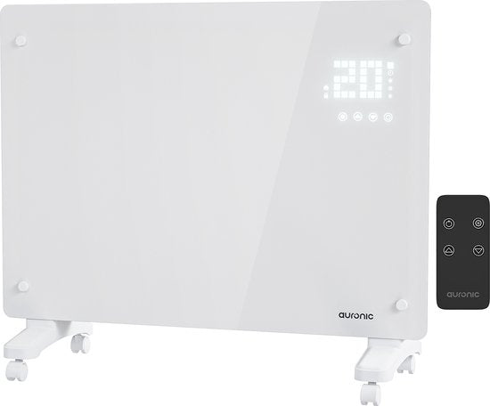 Auronic Elektrische Kachel – Convectorkachel met Thermostaat en Afstandsbediening - Glazen Paneelverwarming - 1500W Heater - Wit