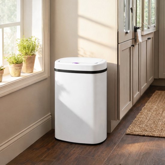 Bayt Prullenbak - Prullenbak 60 Liter - Prullenbak met Sensor - Vuilnisbak - Afvalbak - Metaal - Wit