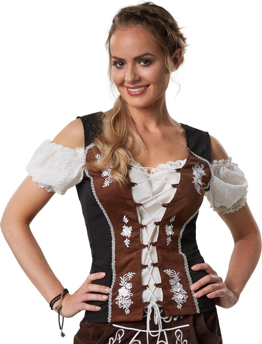 Dressforfun – Kostuumblouse Sissi – Dirndl Blouse met Carmenhals, Veter en Kanten Details – Oktoberfest Verkleedkleding – Maat L
