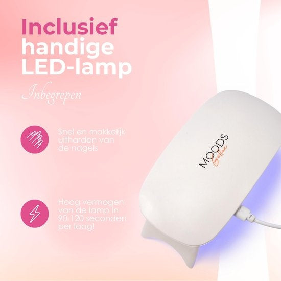 Moods Gellac BIAB Starter Pakket – Nude Pink - Builder in a Bottle – BIAB Nagellak – Inclusief UV/LED Lamp, Bokkepoot, Nagelvijl, Primer, Base en Top Coat