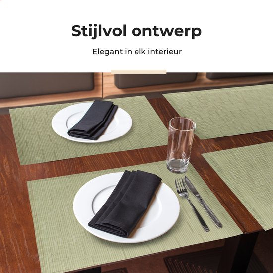 Castagnola Placemats - Placemat van Kunststof - Onderlegger - Onderzetter - Placemats Plastic en PVC - 6 Stuks - 45 x 30 cm - Groen