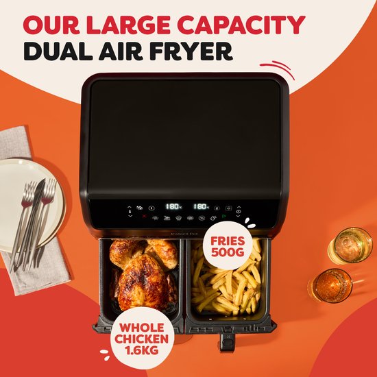 Instant Pot Vortex Dual Drawer 8L Airfryer – Dubbele Airfryer met 2x 4L Laden – SyncCook™ & SyncFinish™ – ClearCook – 8-in-1 – Tot 205°C – Vaatwasserbestendig