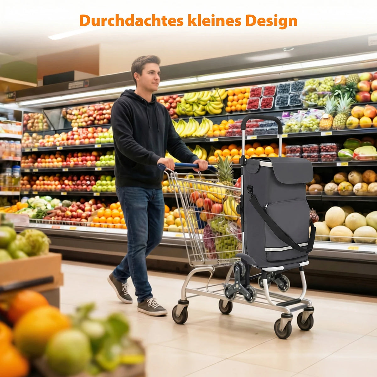 Sekey Boodschappentrolley met Traploopfunctie 60L Grijs 36 x 42 x 98 cm
