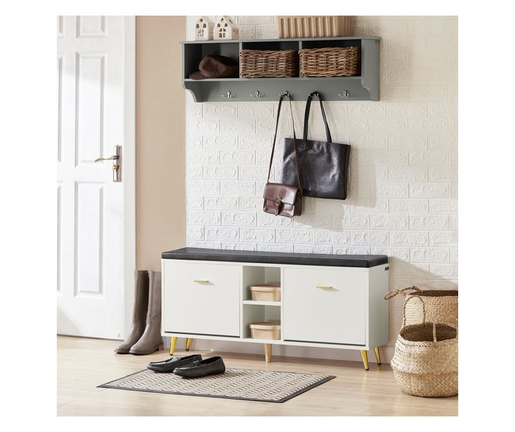 SoBuy Schoenenbank Wit - 110 x 26 x 52 cm - Met Zitkussen en Opbergruimte