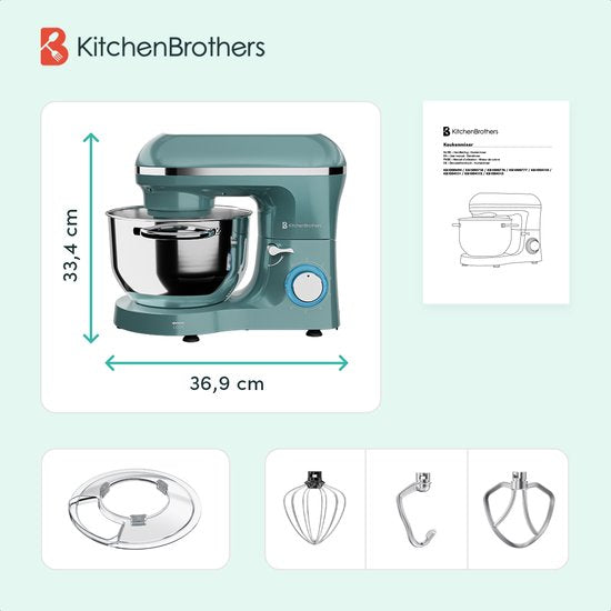 KitchenBrothers 2000W Keukenmachine - Keukenrobot - 6,2L - Mixer met Mengkom - Keukenmixer - Pastel Groen