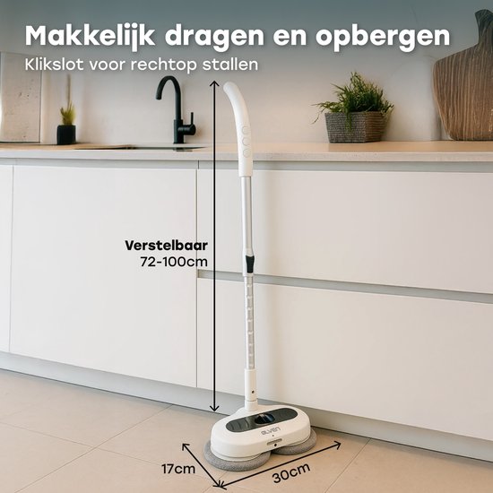 Ølven Elektrische Dweil - Draadloos - Dweilsysteem - Vloerreiniger - Sprayfunctie - LED Verlichting - 50W - Verstelbaar - Wit