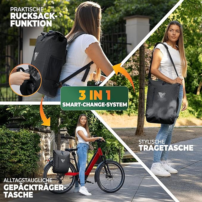 MIVELO 3-in-1 Fietstas – Rugzak & Schoudertas – Waterdicht – Met Laptopvak – 20L – Zwart Reflecterend