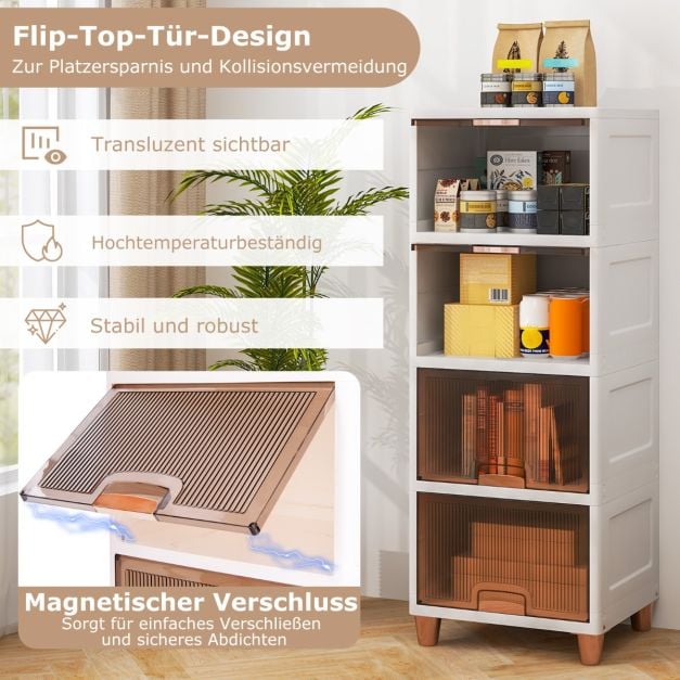 Coast Stapelbare Opbergboxen met Deuren – 4-delige Set 150 L – 45 x 38 x 117 cm – Wit