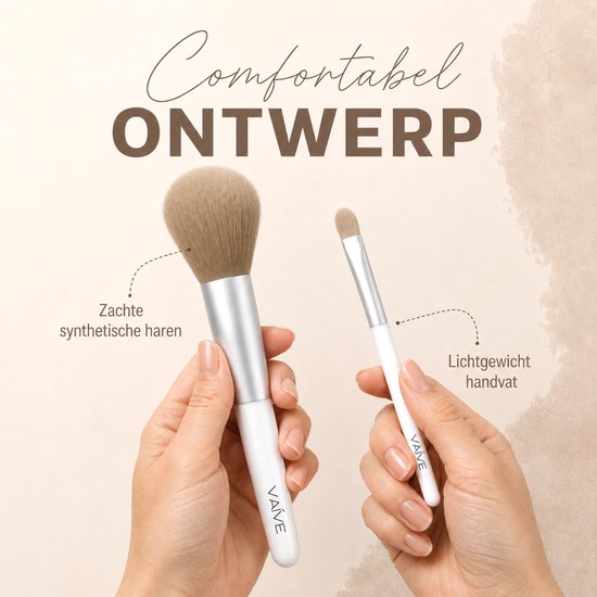 Vaive Make Up Borstels Set 9-Delig - Vegan Kwasten - Foundation, Oogschaduw, Blush, Kabuki & Bronzer Kwast - met Etui - Wit