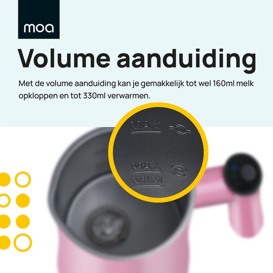 MOA Elektrische Melkopschuimer - 3-in-1 - Handige Melkschuimer - 330 ML - Voor Cappuccino - Melkklopper - Roze
