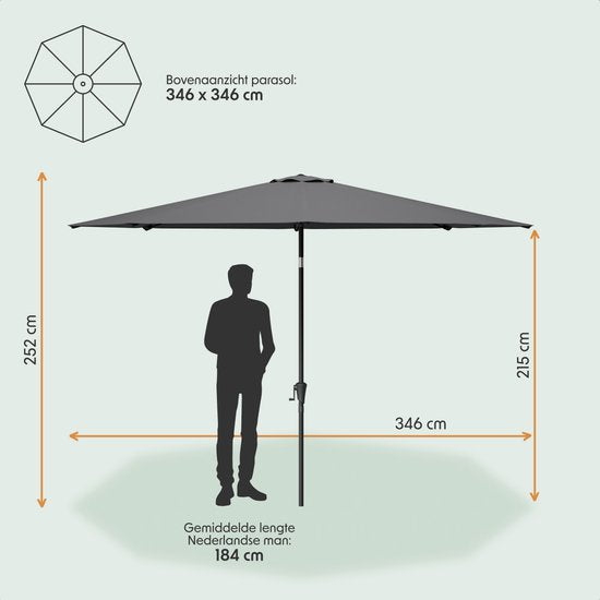 LifeGoods Parasol - Tuin - Ø350 cm - 30° Kantelbaar - Waterdicht - UPF50+ - Donkergrijs