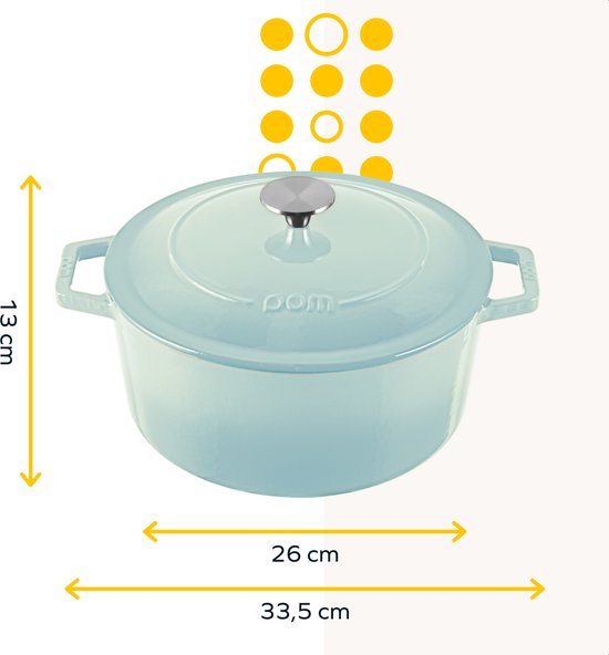 MOA Gietijzeren Braadpan - 5,7L - Voor Alle Warmtebronnen incl. Inductie - Met Deksel - Ø 26cm - Anti-Aanbaklaag - Lichtblauw