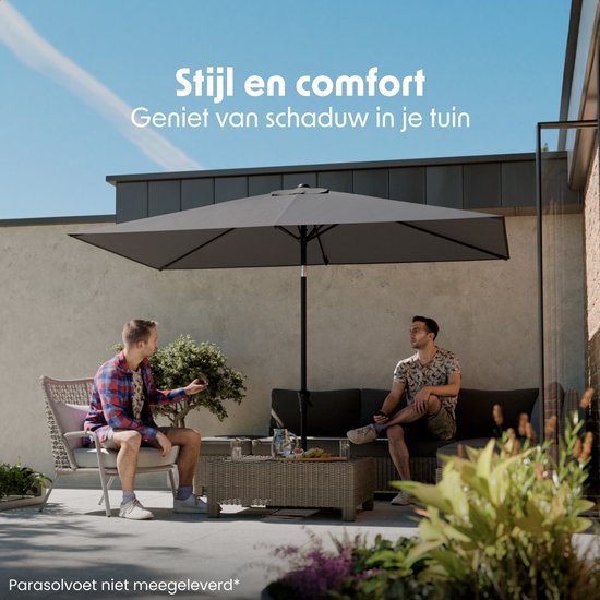 LifeGoods Parasol - Tuin - 210x140cm - 30° Kantelbaar - Waterdicht - UPF50+ - Donkergrijs
