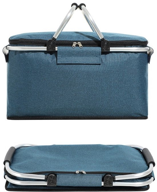 Ceruzo Koelmand Blauw - Picknickmand-Aluminium-Oxford Doek-Opvouwbaar