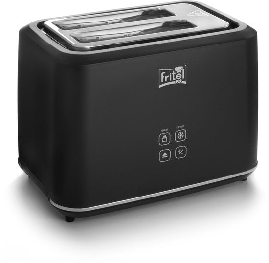 FRITEL Toaster TO 2995 - Stijlvolle Broodrooster - 2 Sleuven - 7 Toastniveaus - 850W - Touch Display - Mat Zwart - Uitneembare kruimellade + Broodjesopzet