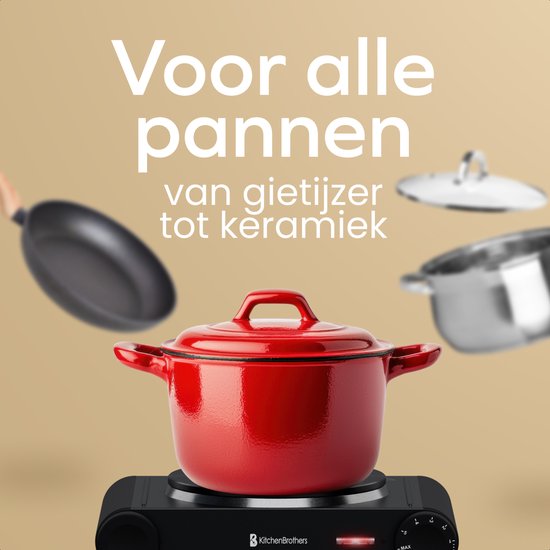 KitchenBrothers Elektrische Kookplaat - 1 Pits - Vrijstaand - 7 temperatuurstanden - 1500W - Zwart