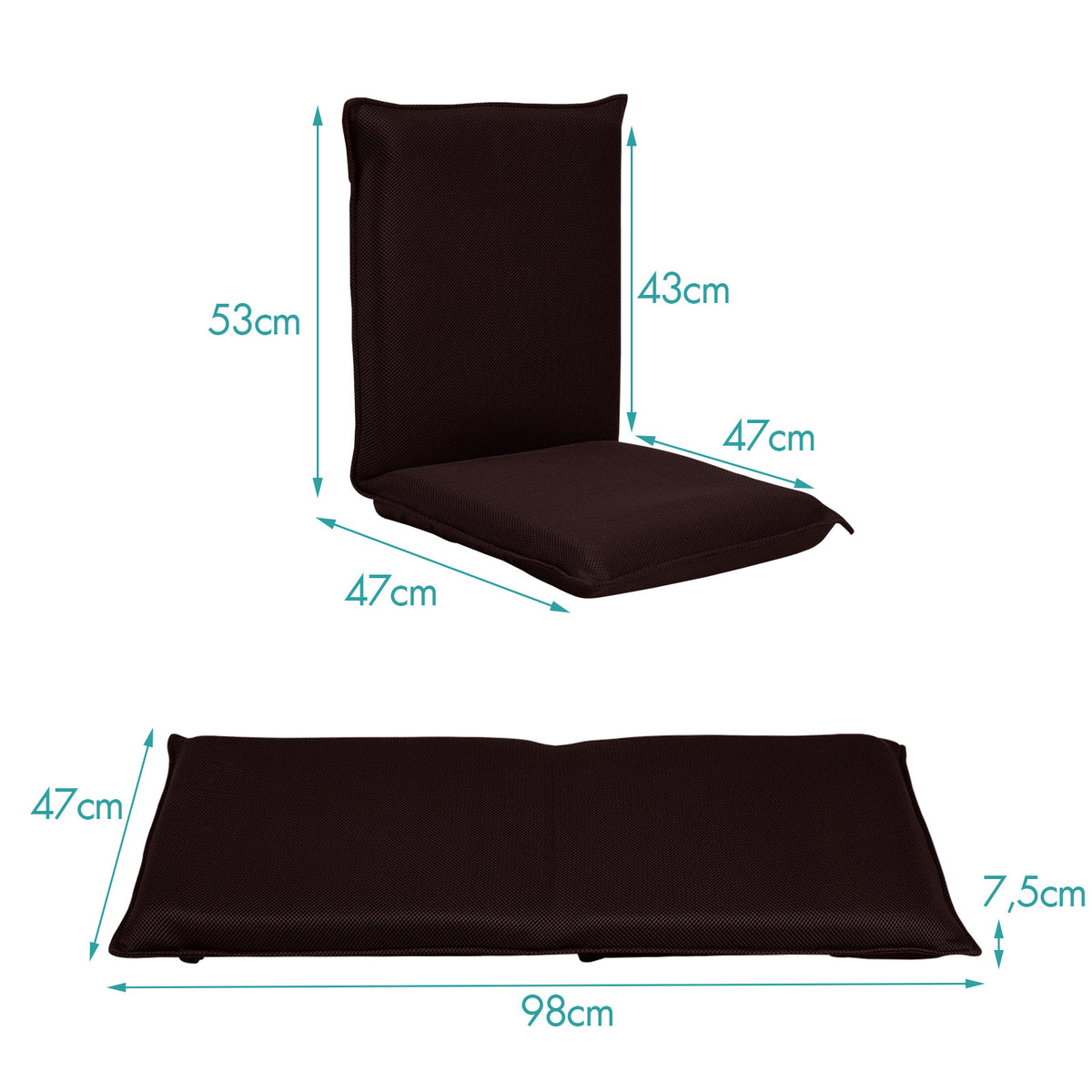 Coast vloer Bankvloer fauteuil met 6-stappen verstelbare rugleuning meditatiestoel - bruin