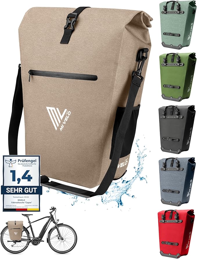 MIVELO Fietstas – Waterdicht & Incl. Laptopvak & Fietsslot – 25 liter – Sandbeige