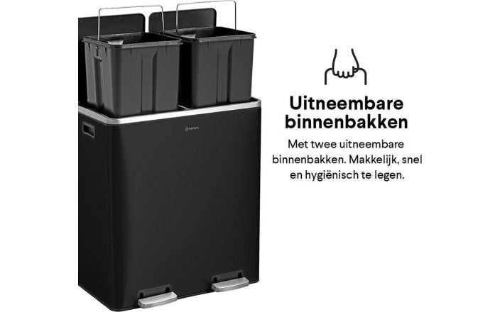 Homra Quickx Prullenbak 60L – Duo Afvalscheiding – Pedaalemmer – Soft Close