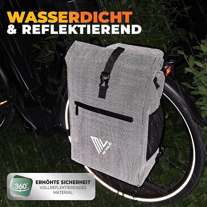 MIVELO 3-in-1 Fietstas – Rugzak & Schoudertas – Waterdicht – Inclusief Laptopvak – 20L – Zwart Reflecterend