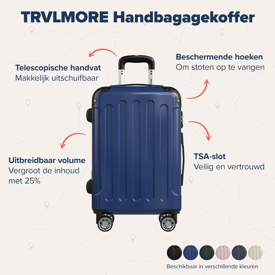 TRVLMORE Handbagage Koffer - 45L - TSA Cijferslot - Lichtgewicht - Uitbreidbaar - Trolley - 54x36x22cm - Donkerblauw