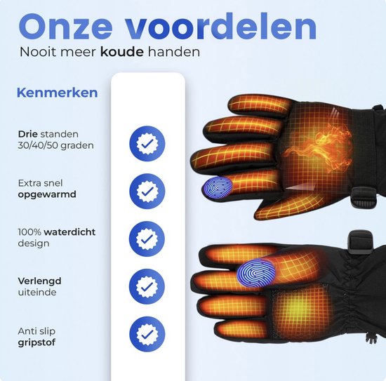 Qualitá® Verwarmde Handschoenen - Handschoenen Verwarmd - Waterafstotende - Elektrische Handschoenen Maat XL - Met Touchscreen Compatibiliteit - Wintersport - Oplaadbaar