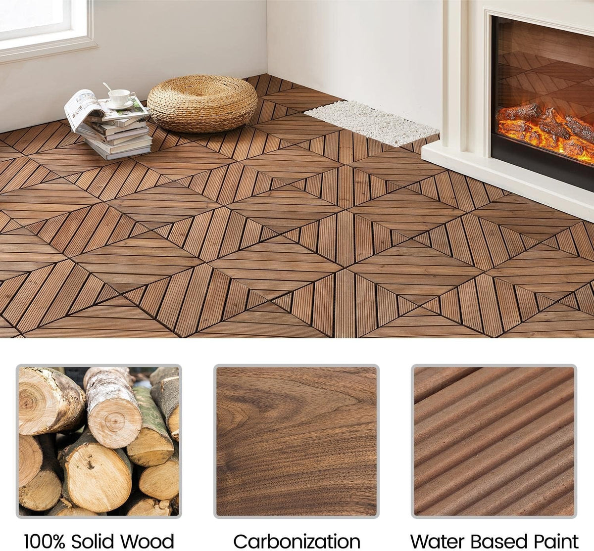 Yaheetech Houten Terrastegels - 27 Stuks - Diagonaal Patroon - Bruin