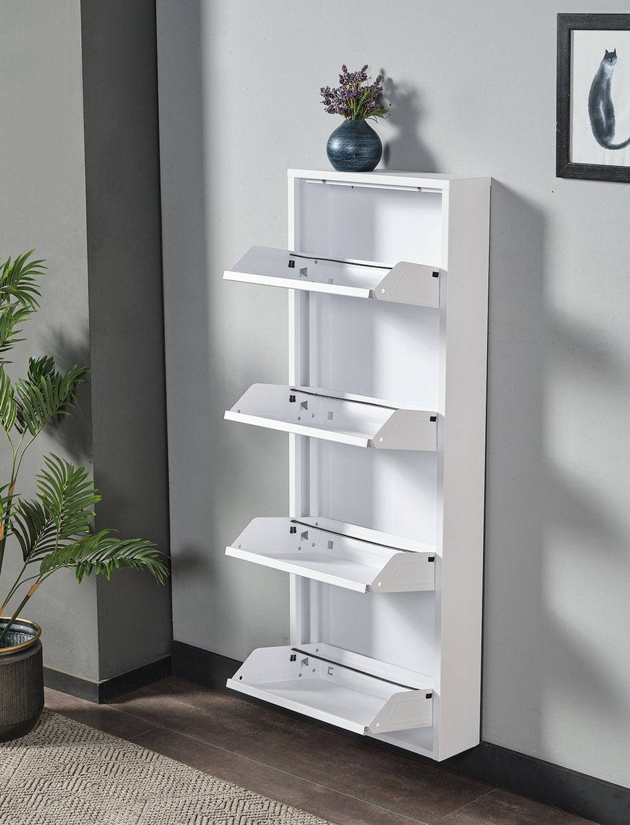 Bizotto Schoenenkast - 4 Lades - Metaal - 139 x 50 cm - Wit