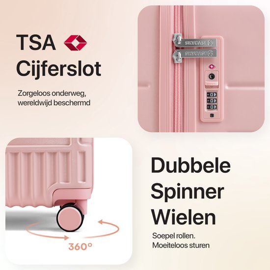 SKYCASES Classic Heritage - Grote Reiskoffer - TSA Slot - 76x52x30 cm - 100L - XL Rolkoffer - 360° geruisloze wielen - Lichtgewicht - Trolley - Roze