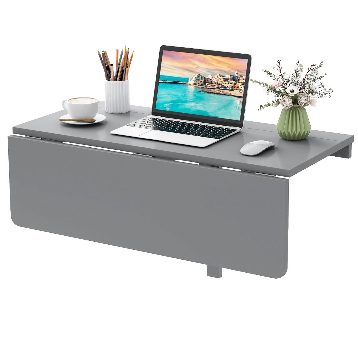 Coast Wandklaptafel - inklapbaar bureau - ruimtebesparend ontwerp - grijs 80 x 60 x 45 cm