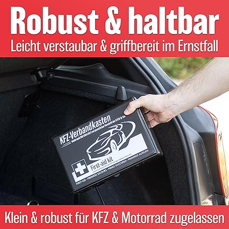 HELDENWERK Auto verbanddoos 2026 voor heel Europa inzetbaar en getest (conform het Duitse verkeer) - EHBO-kit EHBO-kit verbanddoos DIN 13164 gecertificeerd - EHBO-tas - Zwart