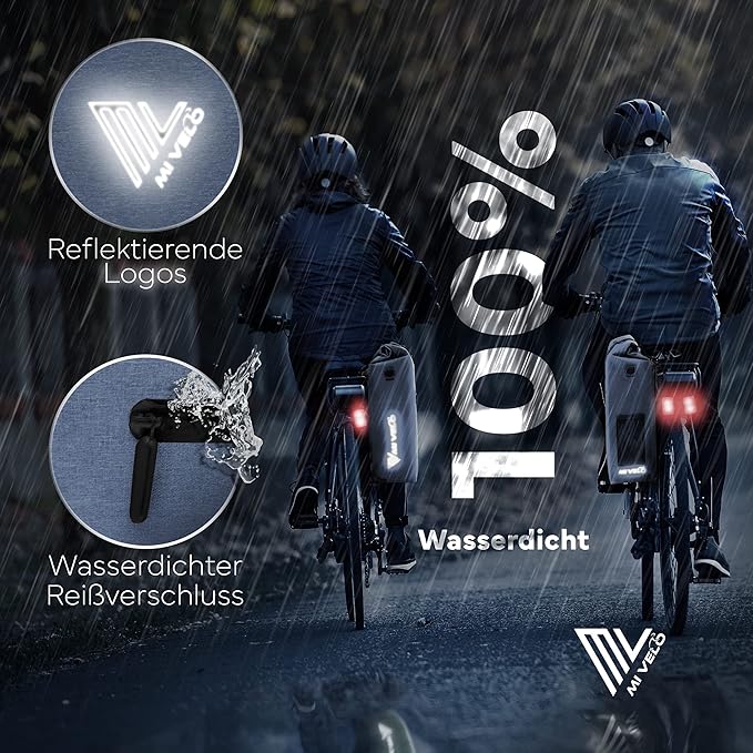 MIVELO - Fietstas Voor Bagagedrager - 3-in-1 - 25 liter Inhoud - Jeansblauw & Waterbestendig Polyester - Reflecterende Details - Voor Dagelijks Gebruik